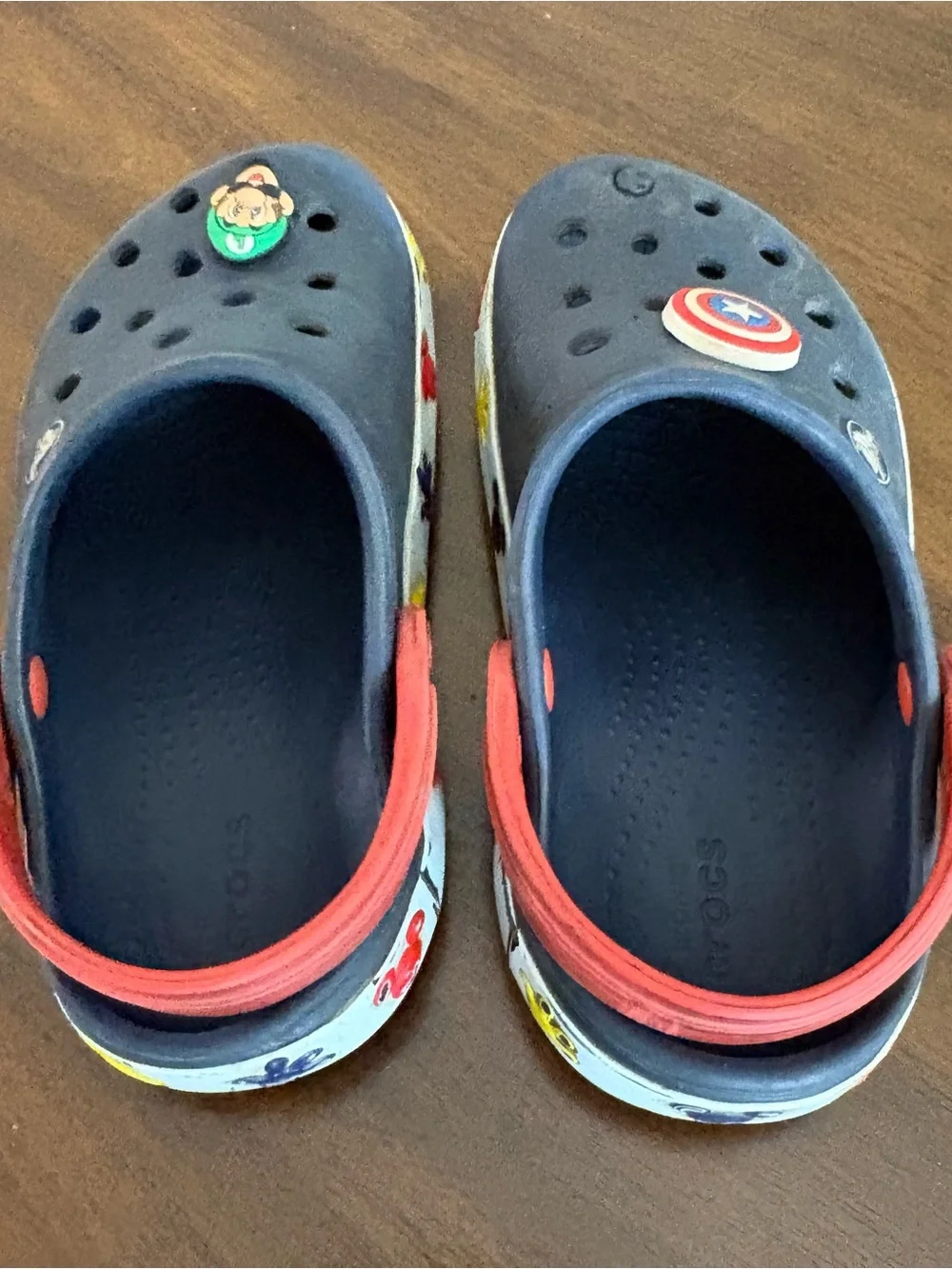 Crocs Kids Sandals Size 11 Blue Mickey Mario Fair Condition Beach Play